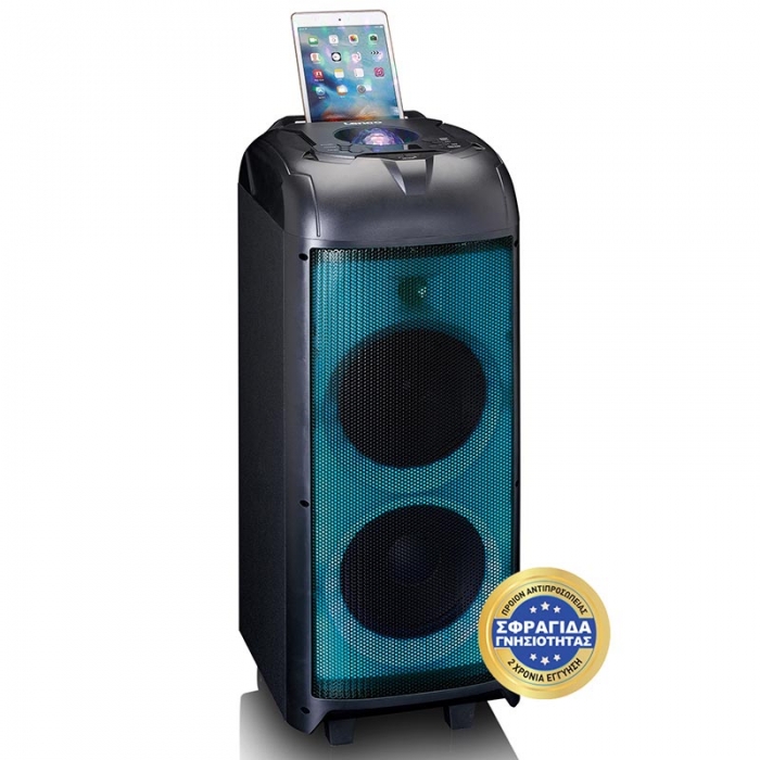 Party Σύστημα Karaoke Με Bluetooth, Led Φωτισμό, 2 Ασύρματα Μικρόφωνα & Διάρκεια Μπαταρίας Έως 12 Ώρες Μαύρο